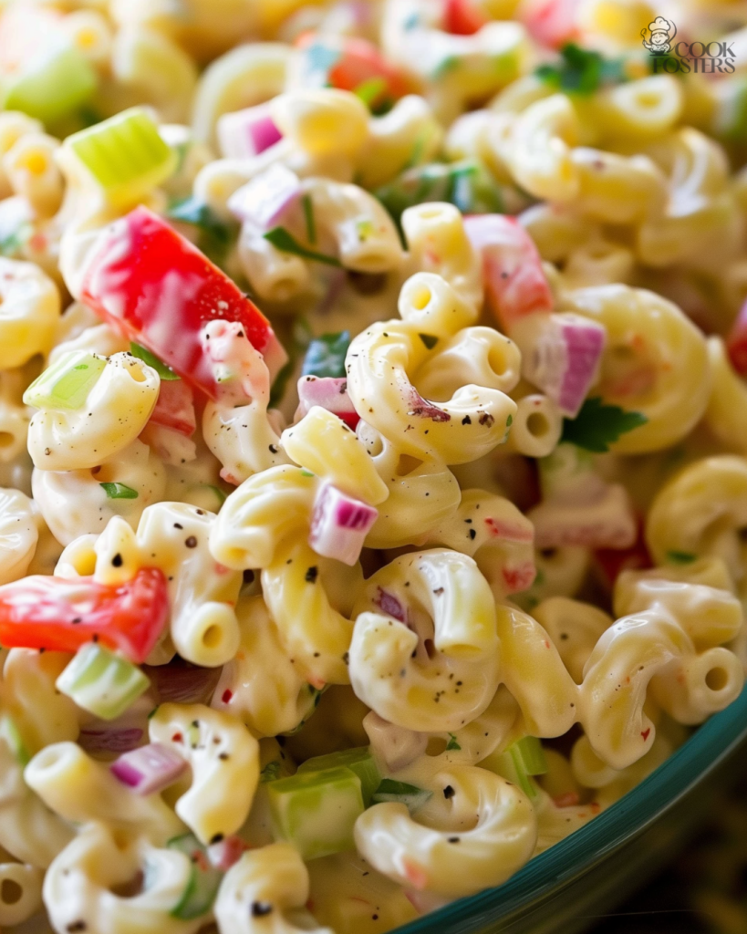 Best macaroni salad recipe with creamy dressing, fresh vegetables, and hard-boiled eggs, perfect for summer BBQs and family gatherings